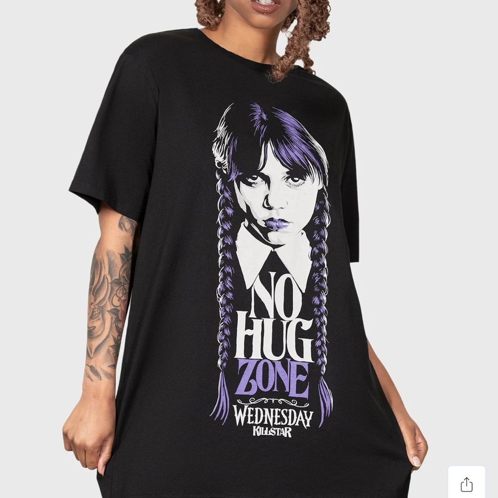 Killstar Black Tee with Purple Wednesday Addams Graphic